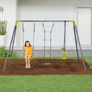 HOMCOM 3 In 1 Garden Swing Set w/ Metal Frame, for 4 Children, Ages 3-10 Years