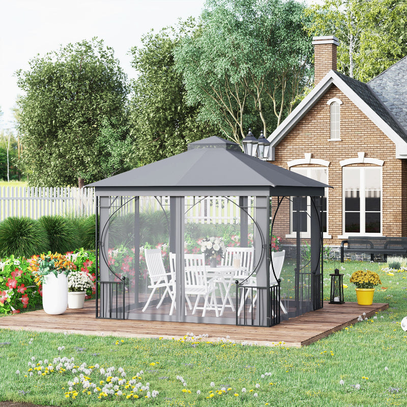 Outsunny Gazebo Party Tent Canopy Sun Shade for Patio Garden Light Grey 3x3(m)