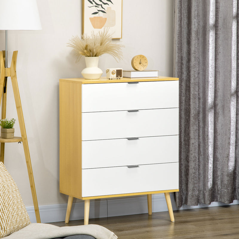 HOMCOM Chest of Drawers, 4 Drawer Unit Storage Cabinet, White and Natural