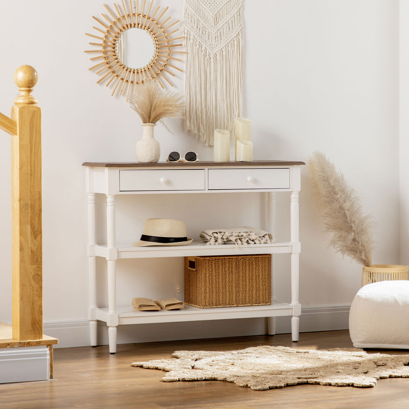 HOMCOM Console Table with Storage Shelves and Drawers for Living Room, Entryway