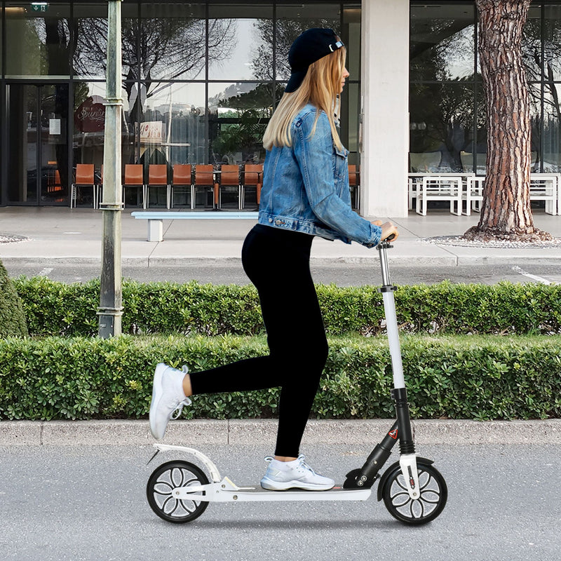 HOMCOM Folding Kick Scooter Hight-Adjustable w/ Rear Brake & Double Shock White
