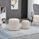 HOMCOM Modern Fabric Storage Ottoman With Removable Lid, Set Of 2, White