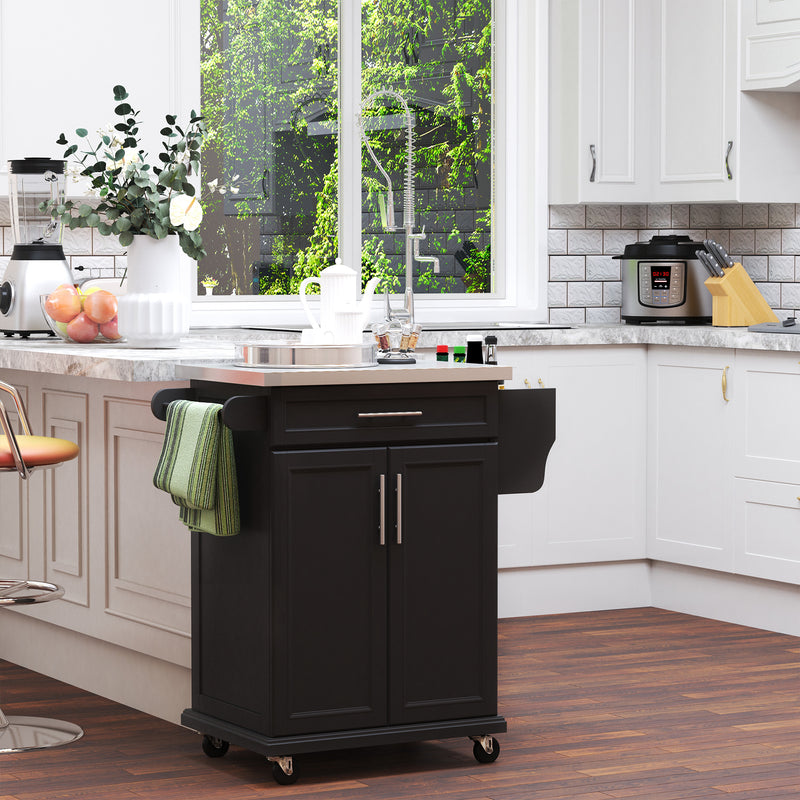 HOMCOM Rolling Kitchen Cart Storage Trolley with Drawer Towel Rail Steel Black