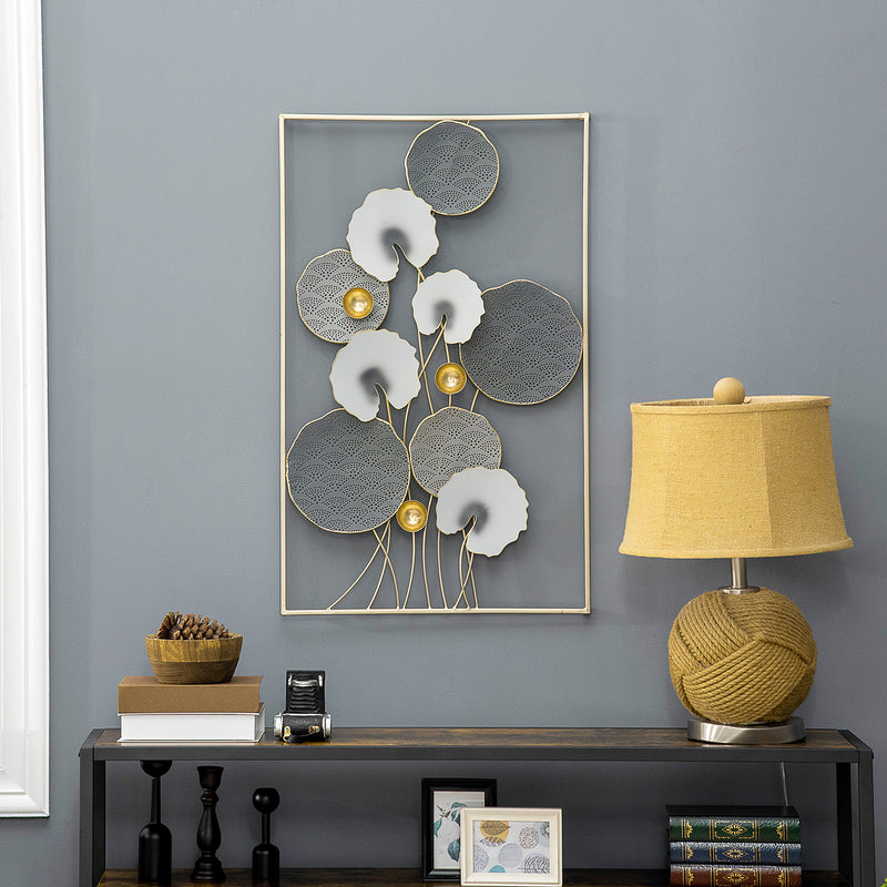 HOMCOM 3D Metal Wall Art Leaves for Home Decor, Hanging Wall Sculpture, Gold