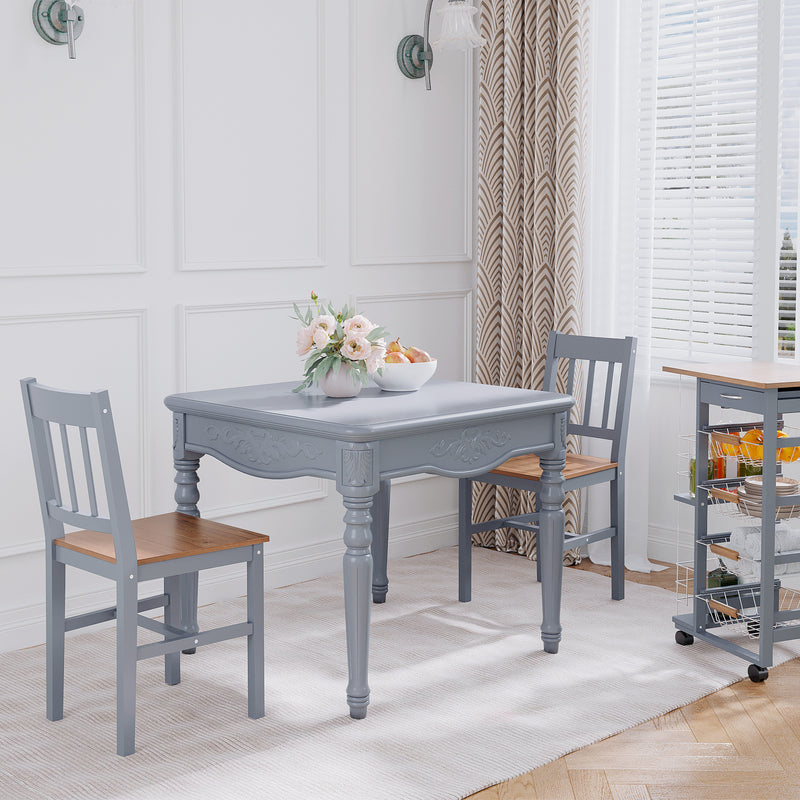 HOMCOM Dining Chairs Set of 2, Pine Wood Frame, Slat Back for Kitchen Grey