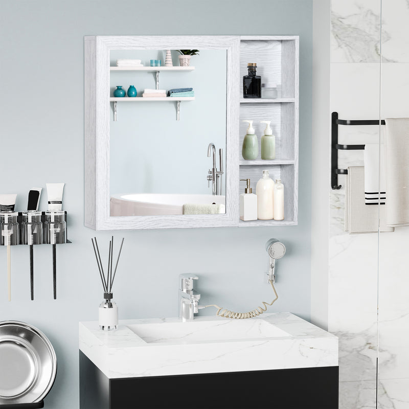 kleankin Bathroom White Cabinet Wall Mounted Storage Organiser w/ Mirrored Door