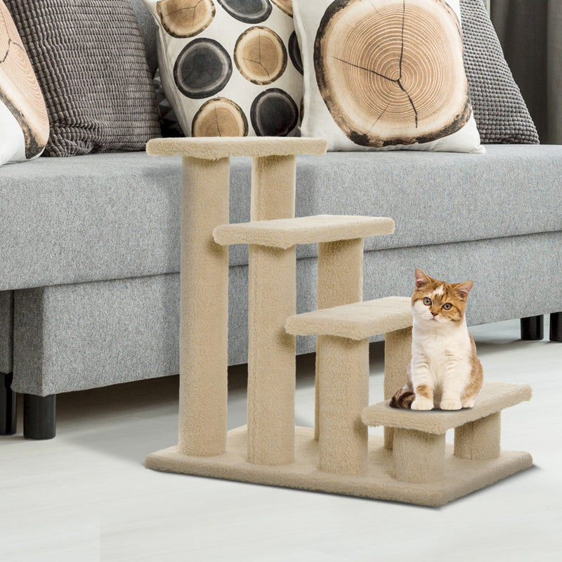PawHut Dog Steps for Bed 4 Step Pet Stairs for Sofa Dog Cat Climb Ladder Brown