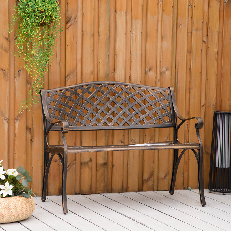 Outsunny Cast Aluminium Garden Bench 2 Seater Antique Park Loveseat, Bronze