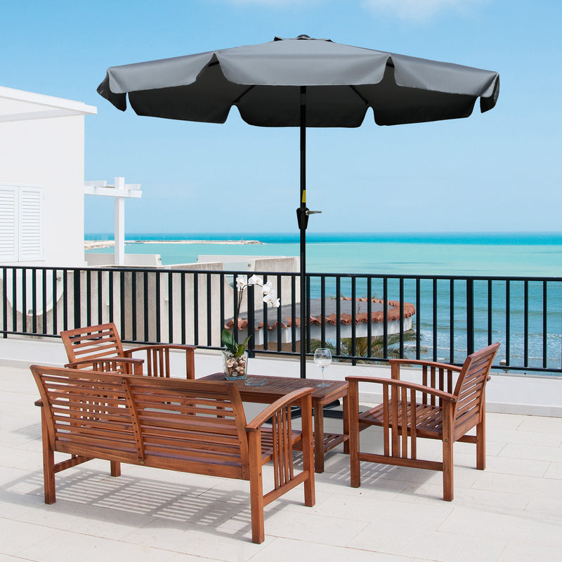 Outsunny 2.7m Patio Umbrella Garden Parasol with Crank, Ruffles, 8 Ribs, Grey