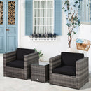 Outsunny 3Pcs Patio 2 Seater Rattan Garden Furniture, Coffee set w/ Cushions