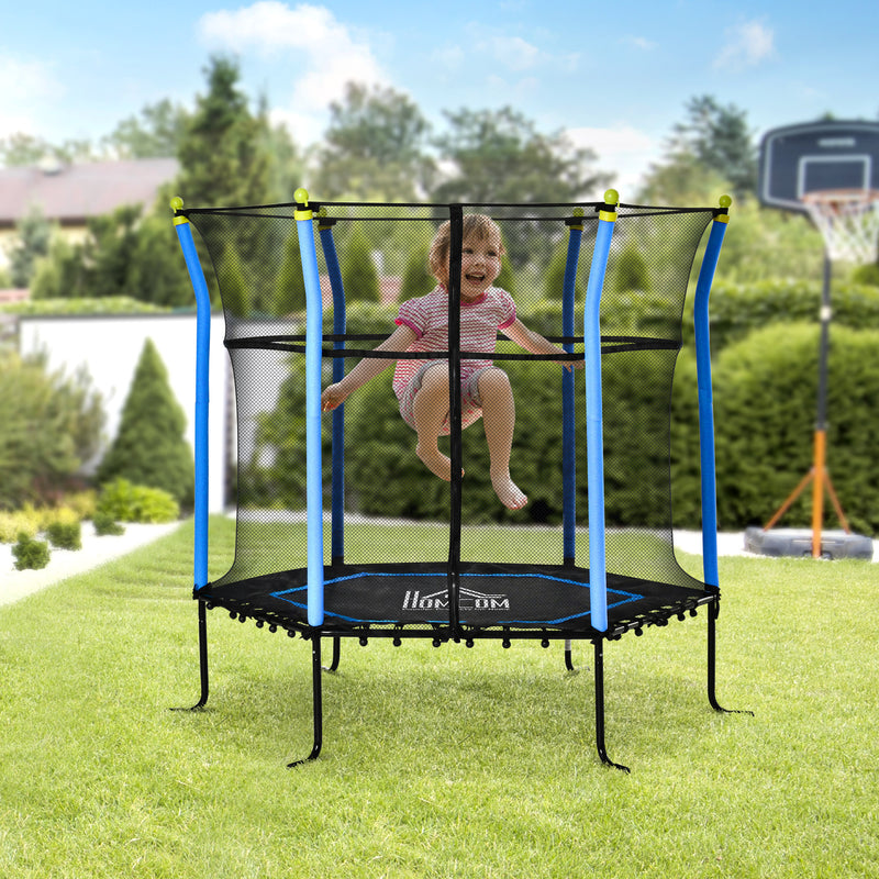 HOMCOM 5.2FT Kids Trampoline w/enclosure Indoor Outdoor for 3-10 Years - Blue