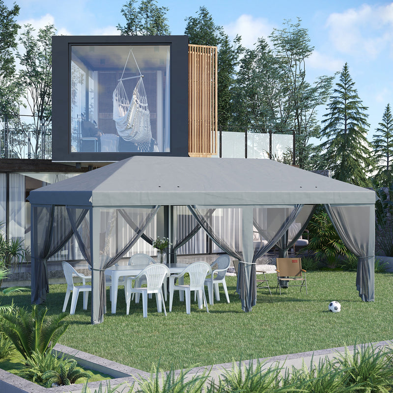 Outsunny 6 x 3m Pop Up Party Tent Canopy with 6 Removable Sidewalls Grey