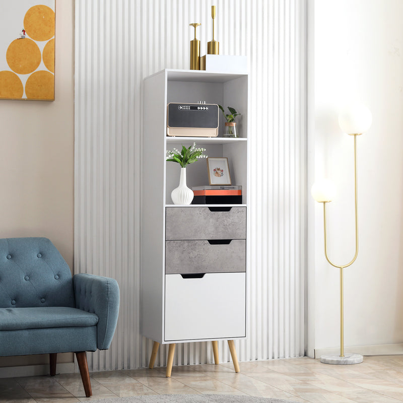 HOMCOM Sideboard Storage Cabinet, Slim Accent Cupboard with Drawers Light Grey