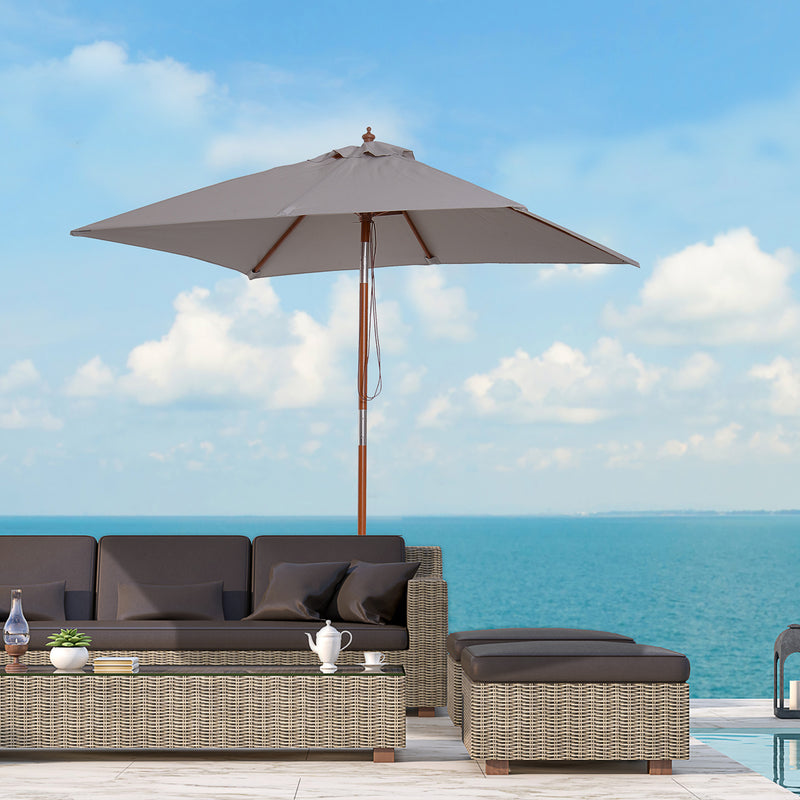 Outsunny Wooden Patio Umbrella Market Parasol Outdoor Sunshade 6 Ribs Grey
