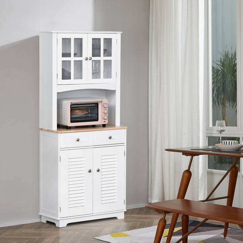 HOMCOM Coastal Kitchen Cupboard Storage Cabinet Unit for Dining Room, White