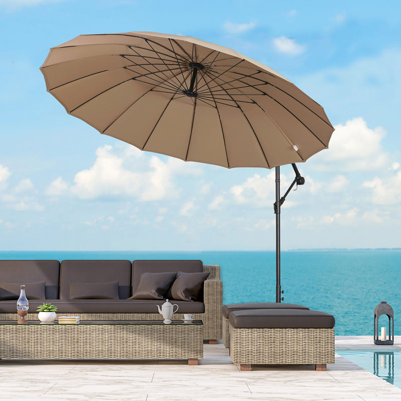 Outsunny 3(m) Cantilever Shanghai Parasol w/ Crank Handle, Cross Base, Khaki