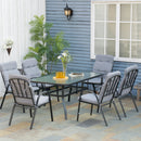 Outsunny 7 PCs Garden Dining Set, Glass Table W/ Umbrella Hole & Cushion, Grey