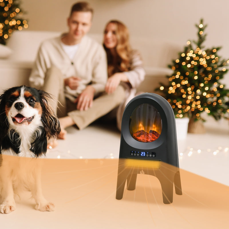 HOMCOM Freestanding Ceramic Space Heater w/ Flame Effect 3 Heat Settings, Black