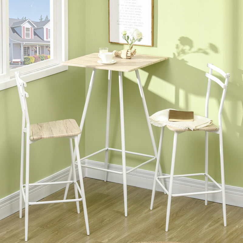 HOMCOM Bar Table and Stools W/ Steel Frame and Footrest for Bar Kitchen, White