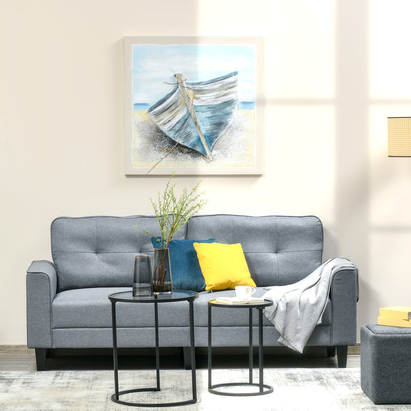 HOMCOM Hand-Painted Wall Art, Canvas Painting Artwork Beach Boat, 90 x 90 cm