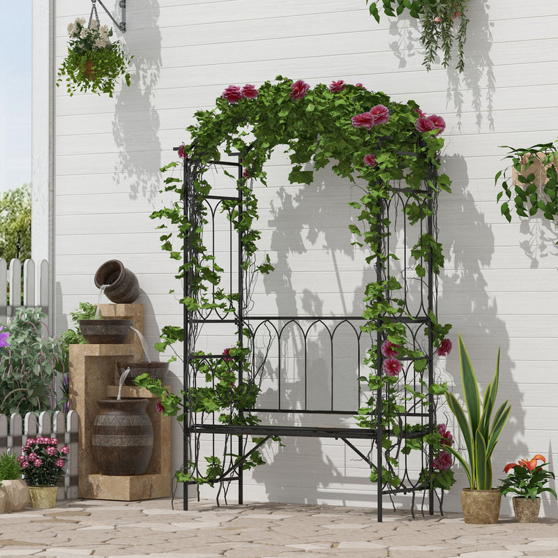 Outsunny Garden Arbour Bench Plant Climbing Support Trellis Rose Vines Black