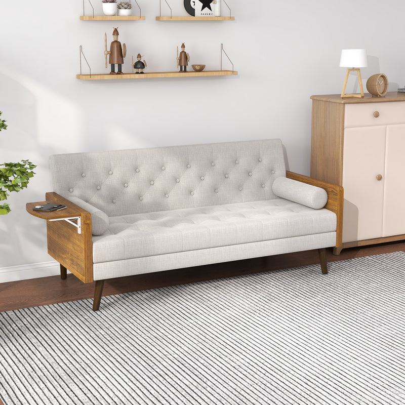 HOMCOM 3-Seater Sofa Bed Click-Clack Button-Tufted Settee Recliner Couch Beige