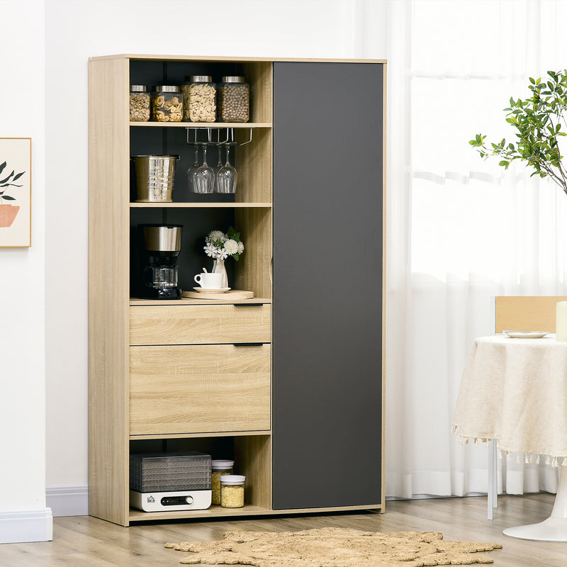 HOMCOM Kitchen Cupboard Storage Cabinet Adjustable Shelves, Wine Glass Rack
