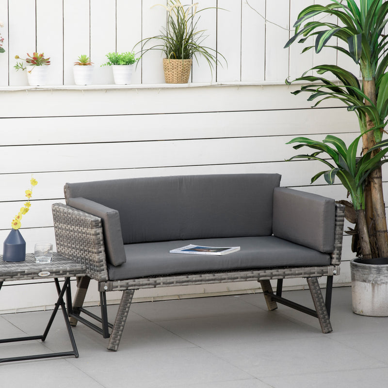 Outsunny 2 in 1Rattan Folding Chaise Lounger w/ Cushion for Garden Mixed Grey
