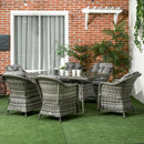 Outsunny 7 Pieces Rattan Dining Sets w/ Tempered Glass Umbrella Hole Table