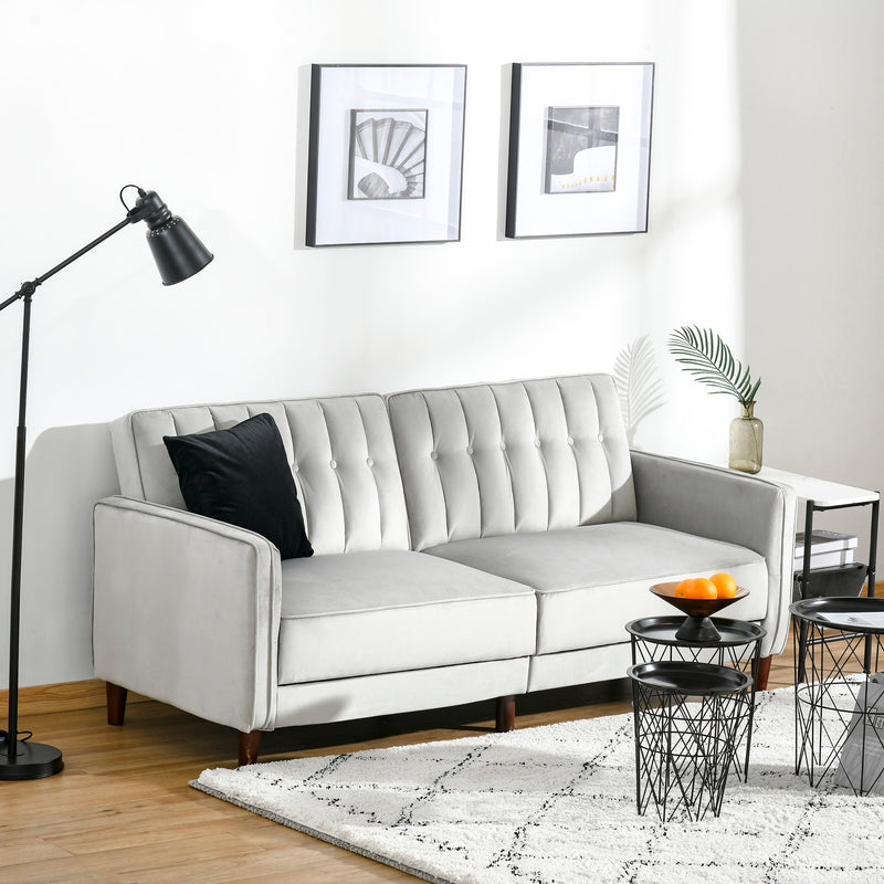 HOMCOM Convertible Sofa Futon Velvet-Touch Tufted Couch Sofa Bed Split Back Grey