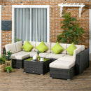 Outsunny 8 Pieces Patio Rattan Sofa Set Garden Furniture Set for Outdoor Brown