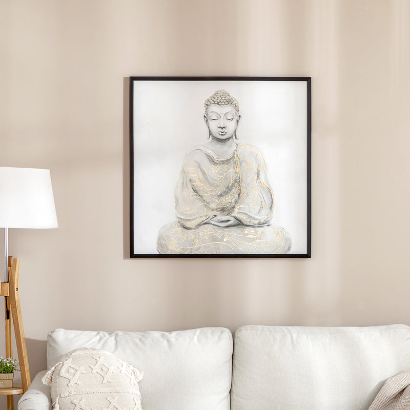 HOMCOM Gold Textured Canvas Wall Art Buddha for Living Room Bedroom, 83x83cm