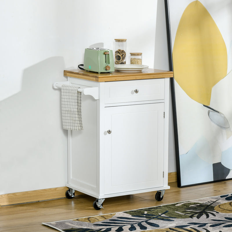 HOMCOM Rolling Kitchen Cart Storage Trolley with Drawer Towel Rail White