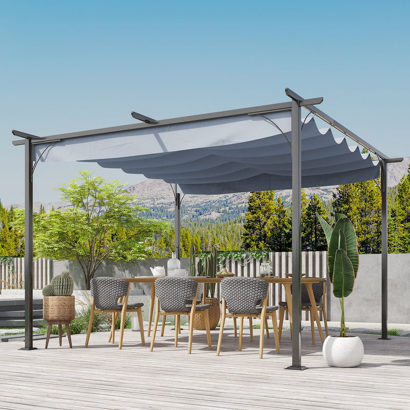 Outsunny 3.5x3.5m Pergola Metal Gazebo Backyard Porch Awning Retractable Canopy
