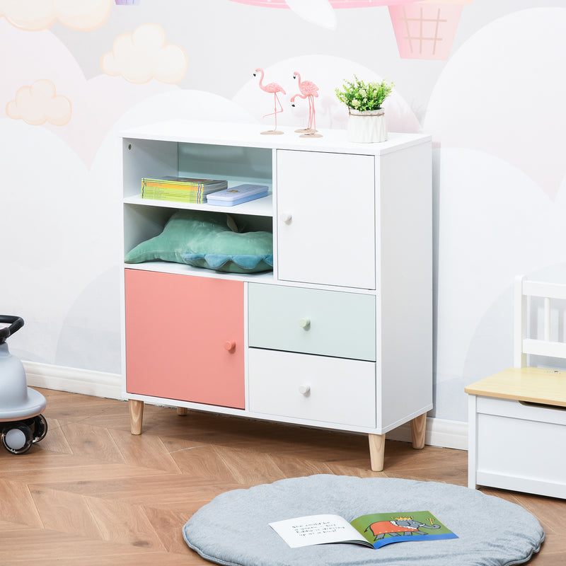 HOMCOM Kids Bookcase Multi-Shelf Modern Freestanding Cabinet of Drawer Pink