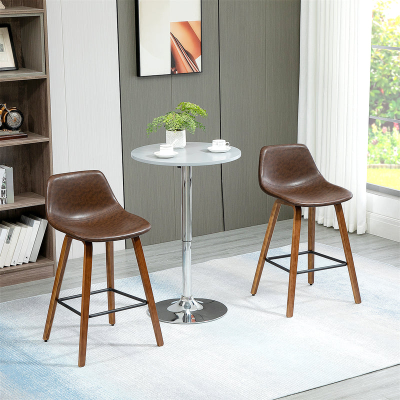 HOMCOM Counter Height Bar stools Set of 2 Mid-Back PU with Wood Legs, Brown