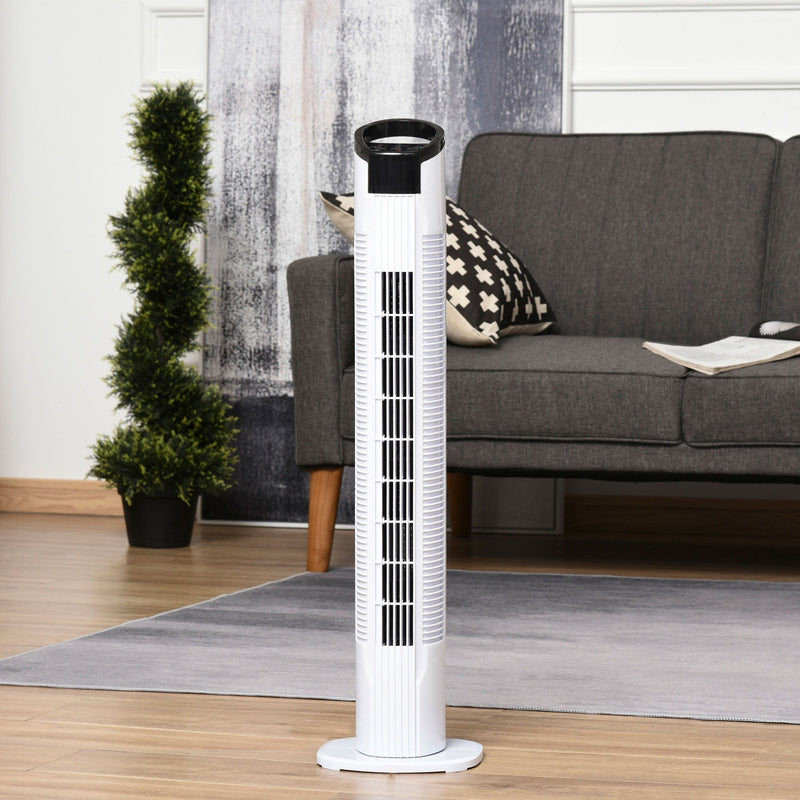 Homcom Freestanding Tower Fan 3 Speed 3 Mode 7.5h Timer 70 Degree Oscillation LED Panel 5M Remote Controller Black and White Fan Mode Timer 70° Oscillation Panel Controller