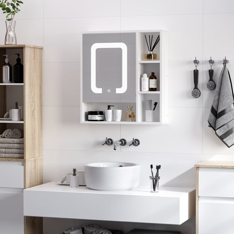 kleankin LED Illuminated Bathroom Mirror Cabinet with Dimmable Touch Switch