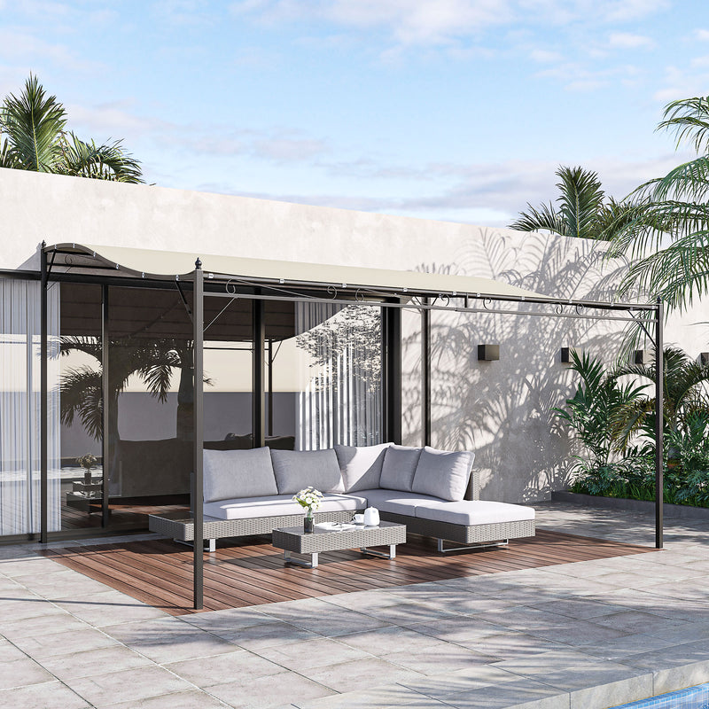 Outsunny 4 x 3M Wall Mounted Awning Free Stand Canopy Shade Porch Pergola Cream