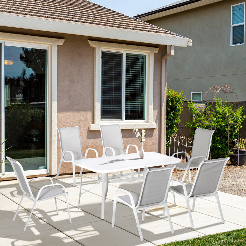 Outsunny 7 Piece Garden Dining Set w/ Dining Table and Chairs for Backyard Grey