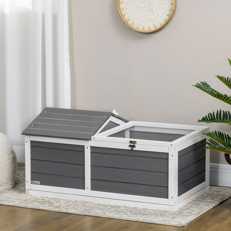 PawHut Wooden Tortoise House, Small Pet Reptile with Hide Shelter Den and Run