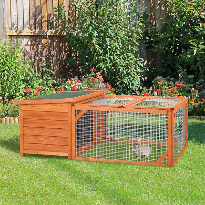 PawHut Rabbit Hutch with Run Small Animal Guinea Pig House with Openable Roof