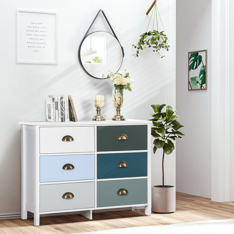 HOMCOM Chest of Drawers, 6 Drawer Storage Organizer Unit Bedroom Living Room