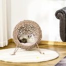 PawHut Rattan Elevated Cat House Kitten Bed Pet Furniture W/ Cushion Natural