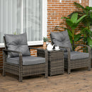 Outsunny 3 Piece PE Rattan Garden Sofa Set w/ 2 Chairs & Storage Table Grey