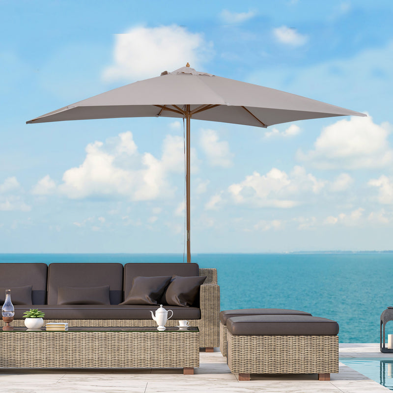 Outsunny 2 x 3(m) Wood Garden Parasol Sun Shade Patio Umbrella Canopy Light Grey