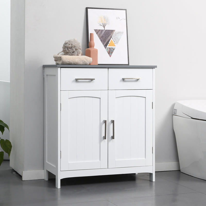 kleankin Freestanding Bathroom Cabinet with 2 Drawers 2 Doors Adjustable Shelf