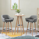 HOMCOM 2 PCs Upholstered Bucket Seat Bar Stools w/ Solid Wood Legs Grey