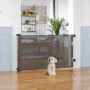 PawHut Retractable Stair Gate for Dogs Mesh Safety Gate - Grey