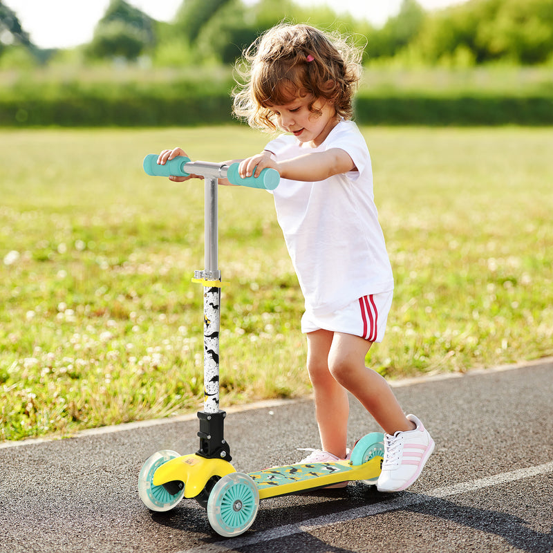 HOMCOM Kids Scooter Foldable Kick Scooter LED Flashing Wheels 3-8 Years Yellow